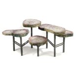 Table/Interior Design: A bronze coffee table, modern, with agate Brazilian onyx slabs on bronze