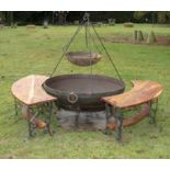 Fire pit bowl: † A wrought iron Kadai of riveted construction, Indian, modern, on wrought iron stand