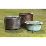 Garden pots/planters: Three large washing coppers, the largest 76cm diameter