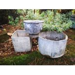 Garden urns/pots: Three lead planters, early 20th century, the largest 30cm high by 50cm