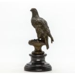 Interior Sculpture/Ornaments: Eagle, Bronze on marble, Signed, 30.5cm high by 15cm wide by 14cm deep