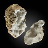 Mineral specimens: A large quartz geode in two pieces, Moroccan, 59cm wide