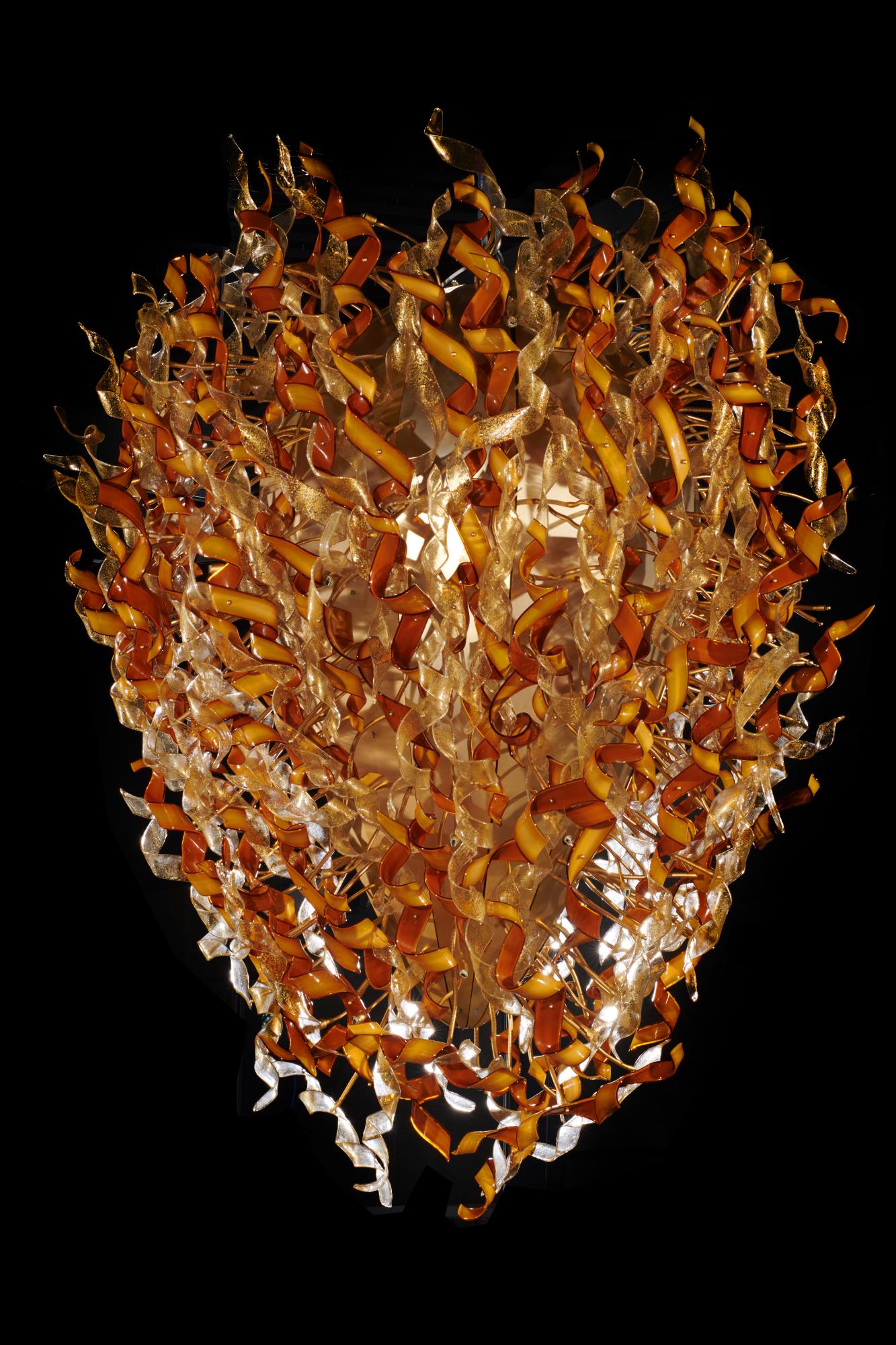 Lights: An impressive Murano glass chandelier, Italian, 1970’s, 240cm high by 200cm wide.