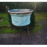 Garden pots/planters: A circular copper, 19th century, with iron handles and later wrought iron