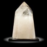 Mineral specimens: A Quartz prism, Madagascar, on metal stand, 19cm high