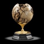 Interior design/minerals: A septarian sphere on wood and brass base, Madagascar, 21cm diameter