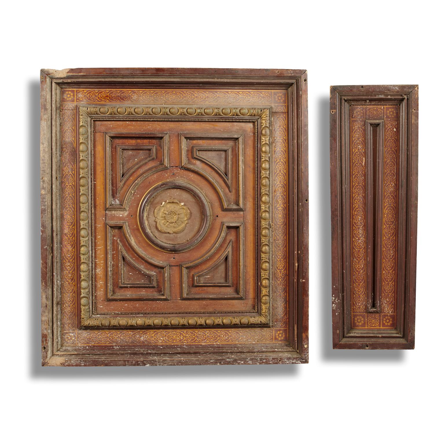 Architectural: A collection of eight rectangular gilded and moulded walnut ceiling panels, late 19th