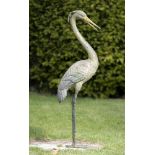 Garden statues/sculpture: A bronze figure of a crested crane, 20th century, 118cm high