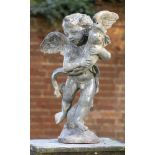 Water Features: After Verrocchio: A lead fountain figure of a cherub holding a fish 2nd half 20th