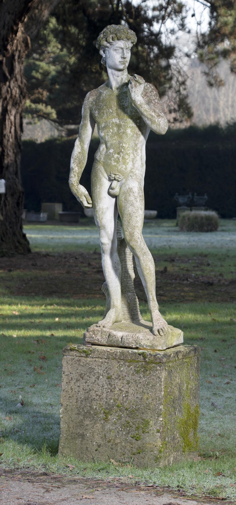 Garden Statuary:After Michelangelo: A composition stone figure of David Italian, 2nd half 20th