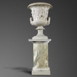 Garden Pots/Planters: A carved white marble Medici urn late 19th century 93cm high on associated