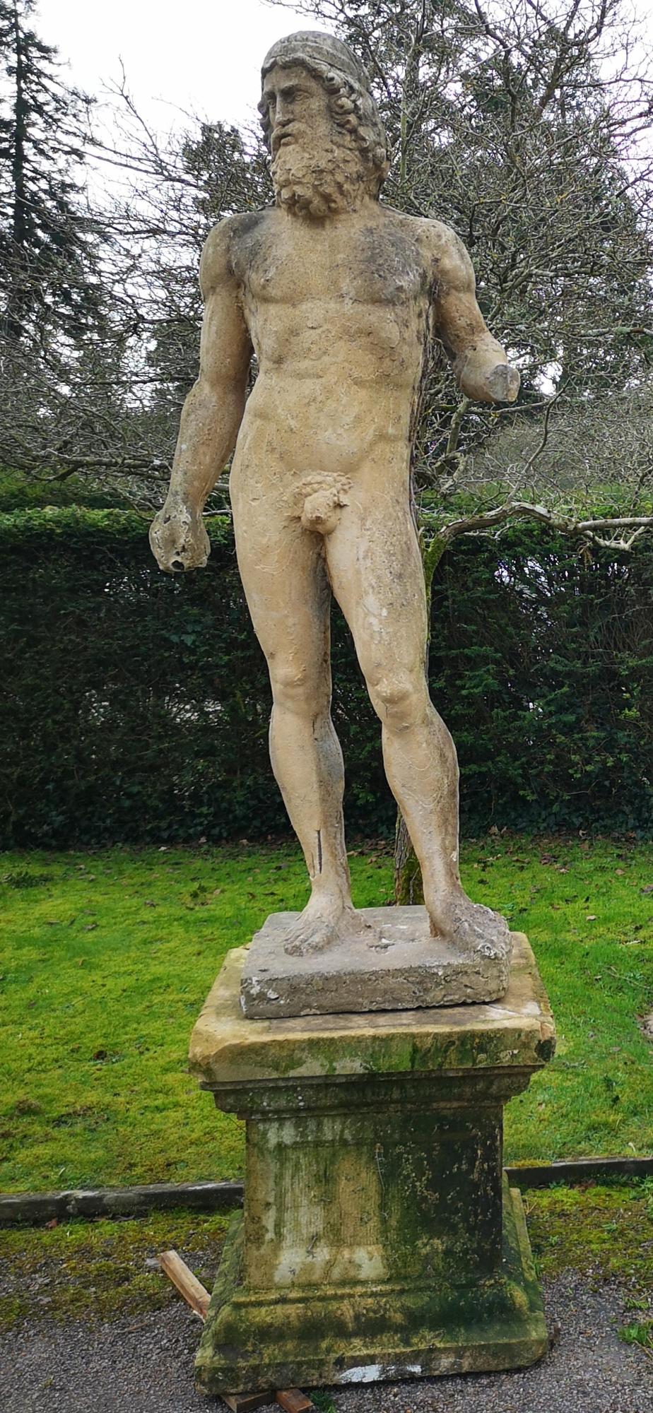 Garden Statuary:A composition stone Riace Warrior mid 20th century on associated composition stone