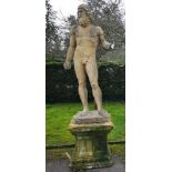 Garden Statuary:A composition stone Riace Warrior mid 20th century on associated composition stone