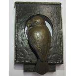 Interior: A bronze door knocker of a Blue tit with a worm 1930s unsigned 11cm high by 8cm wide