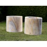 Water/Architectural:†A pair of substantial sandstone cylindrical wellhead/planters modern 75cm