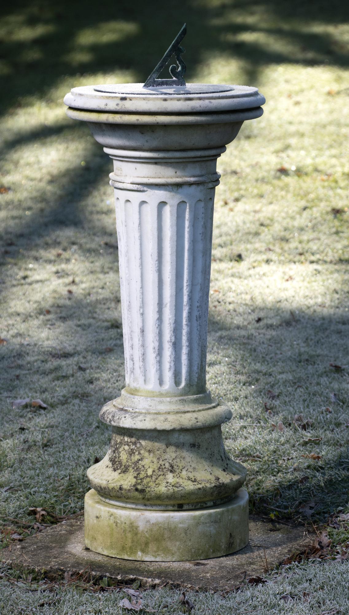 Sundial: A carved white marble sundial early 20th century 103cm high