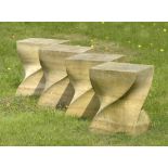 Garden Furniture: † A set of four carved sandstone stools, modern, 41cm high