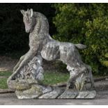 Garden Statuary:An unusual composition stone figure of a deer 2nd half 20th century 155cm high