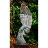 Modern Sculpture: Abel Makuvise Winged Seed Pod Opal stone Signed 95cm high by 37cm wide by 18cm