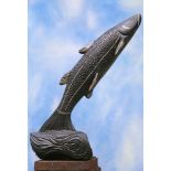 Modern Sculpture: Innocent Nyashenga Upstream Springstone and White Dolomite inlay Signed 86cm