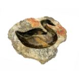 Modern Sculpture: Innocent Nyashenga BirdBath Leopardstone Signed 18cm high by 84cm wide by 70cm