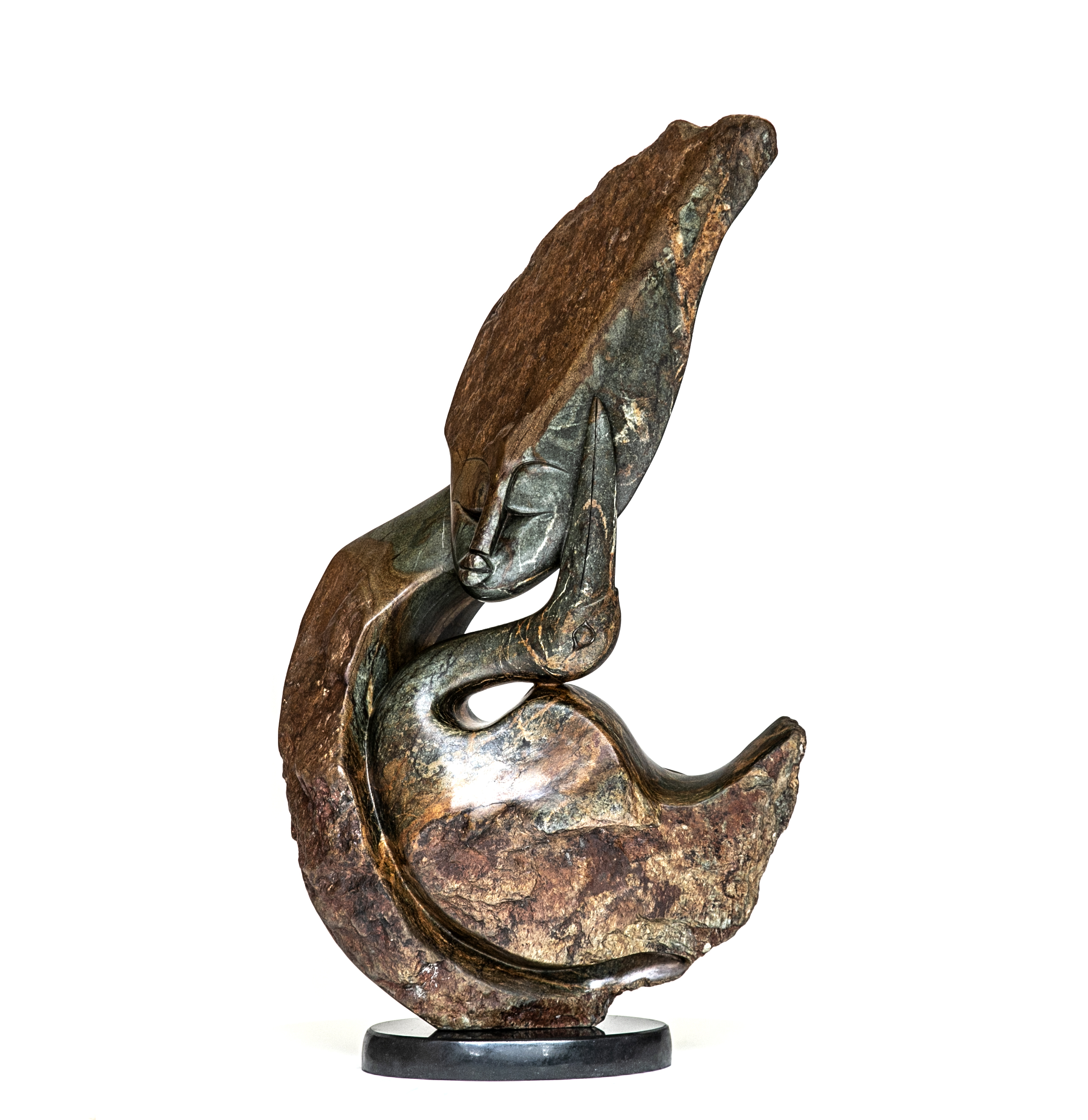 Modern Sculpture: Simon Chidharara In Love with Nature Serpentine Stone Signed 69cm high by 42cm