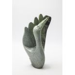 Modern Sculpture: Andaminyo Chihota Scratching my Wings Serpentine Stone Signed 35.5cm high by 19.