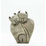 Modern Sculpture: Zoro Tendai The Cats Serpentine Stone Signed 25.5cm high by 20cm wide by 5.5cm