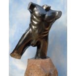 Modern Sculpture: Chris Mungandaira Male Torso Springstone Signed 146cm high by 94cm wide by 53cm