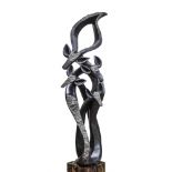 Modern Sculpture: Fungai Dodzo Antelope Family Springstone Signed 172cm high by 55cm wide by 50cm