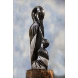 Modern Sculpture: Lucknos Chigwaru Motherly Care Springstone Signed 92cm high by 40cm wide by 20cm