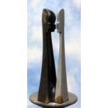 Modern Sculpture: Tonderai Marezva Sisters in Harmony Springstone Signed 68cm high by 29cm wide by