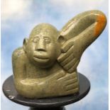 Modern Sculpture: Sylvester Mubayi Free Dancing Style Lemon Opal Stone Signed 33cm high by 42cm wide