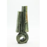 Modern Sculpture: Abel Makuvise Happy Together Serpentine Stone Signed 33.5cm high by 12cm wide by