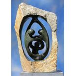 Modern Sculpture: Biggie Chikodzi Dancing Together Opal Stone Signed 70cm high by 48cm wide by