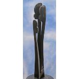 Modern Sculpture: Tonderai Marezva Family of Faces Springstone Signed 103cm high by 18cm wide by