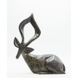 Modern Sculpture: Fungai Dodzo Resting Ducker Cobalt Stone Signed 40cm high by 32cm wide by 11.5cm