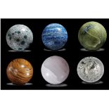 Interior Design/Minerals: A collection of six mineral spheres, including Lapis lazuli, rose quartz