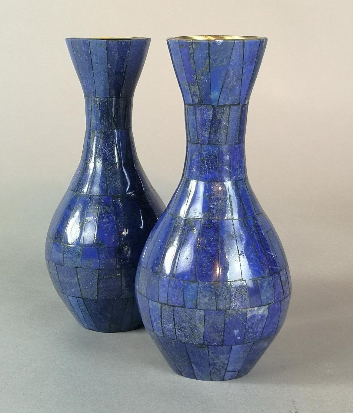 Interior Design/Minerals: A pair of Lapis lazuli vases, 20cm high