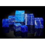 Interior Design/Minerals: A graduated set of seven lapis lazuli cubes, the largest 7cm by 7cm by