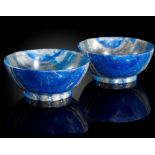 Interior Design/Minerals: A pair of striated matching Lapis lazuli bowls, in presentation box,
