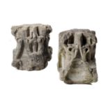 Architectural stone: A pair of rare medieval gothic carved stone crocheted spire sections, 13th