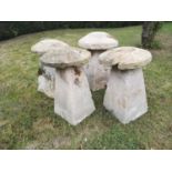 Staddlestones: A harlequin set of four Cotswold stone staddlestones, average height 74cmThe Cotswold