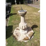 Sundials: A carved Cotswold stone sundial pedestal on plinth base, late 19th century, with 22cm