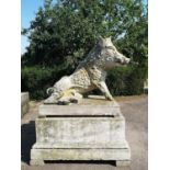 Garden statues: After the Antique: A composition stone figure of the Uffizi boar, modern, on plinth,