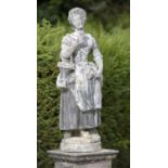 Garden statues: A lead figure of a flower girl, early 20th century, 132cm high