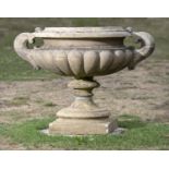 Garden pots/planters: A substantial carved sandstone urn, mid 19th century, 100cm high by 135cm