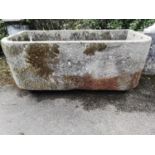 Troughs/Planters: An unusually large sandstone D-shaped trough, 75cm high by 214cm long by 107cm