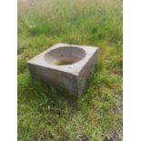 Garden planters/pots: A carved sandstone square mortar, 2nd half 19th century, 34cm high by 54cm