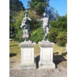 Garden Statues: After John Cheere: A pair of lead figures of a shepherd and shepherdess, 2nd half